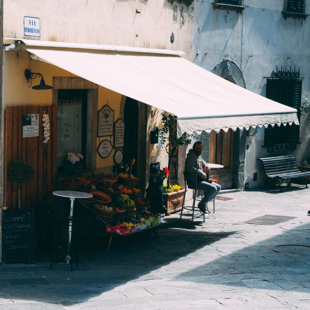 Vintage baige awning in an old city